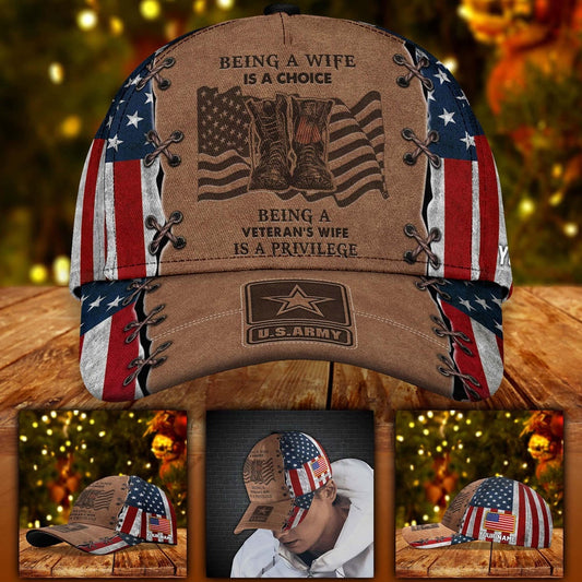 Us Army Baseball Cap, US Army Military Cap Being A Veteran's Wife is A Privilege Cap Custom Your Name