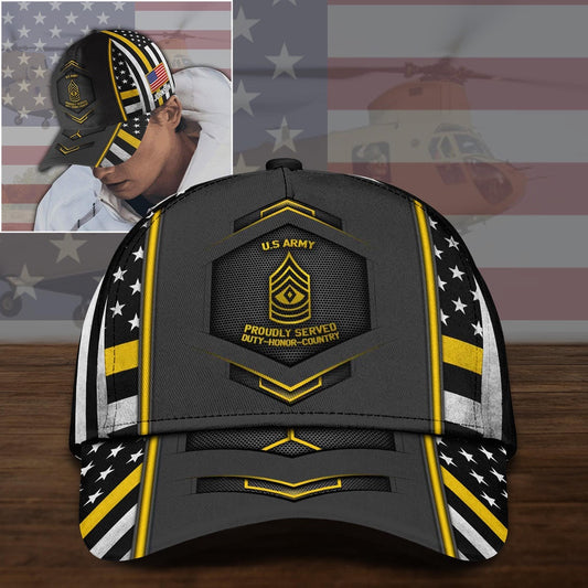 Us Army Baseball Cap, US Army Military Cap Custom Your Name And Rank , Military Gifts CAP Gifts For Veteran Custom Cap All Over Printed