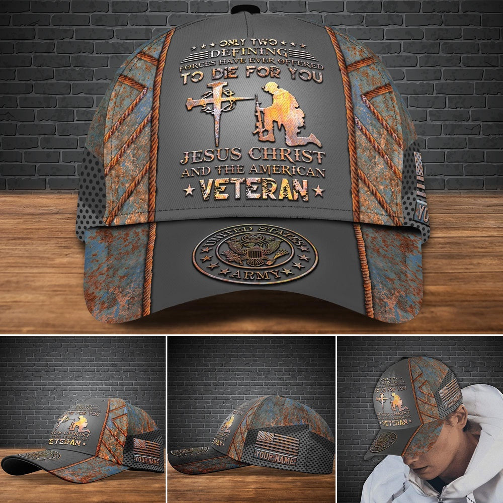Us Army Baseball Cap, US Army Military Veteran Ranks Cap, Custom Cap Jesus Christ And The American