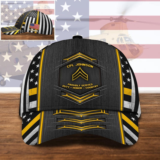 Us Army Baseball Cap, US Army US Military Ranks US Veteran Cap All Over Printed Custom Text And Rank
