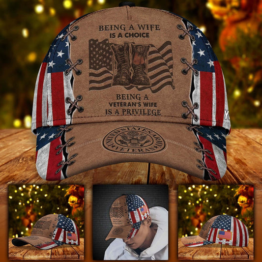 Us Army Baseball Cap, US Army Veteran Military Cap Being A Veteran's Wife is A Privilege Cap Custom Your Name