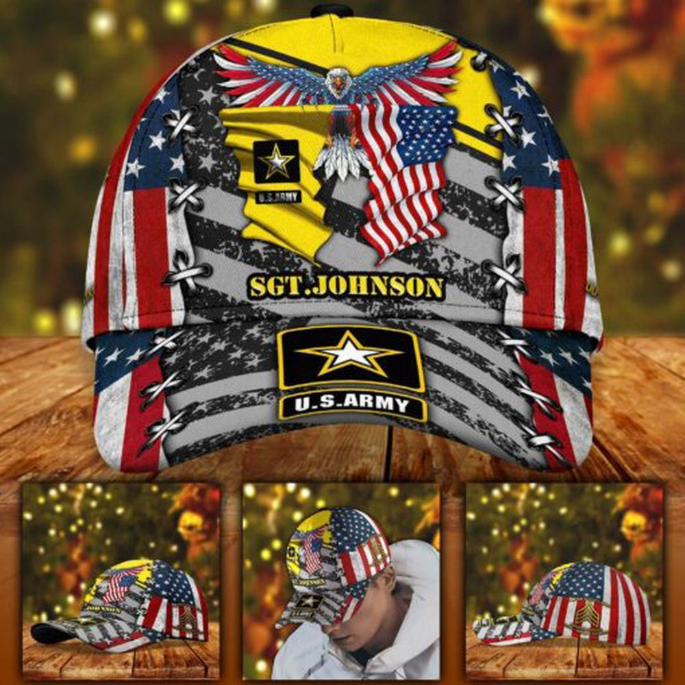 Us Army Baseball Cap, Us Army Military Veteran Cap Eagle American Flag Custom Classic Cap