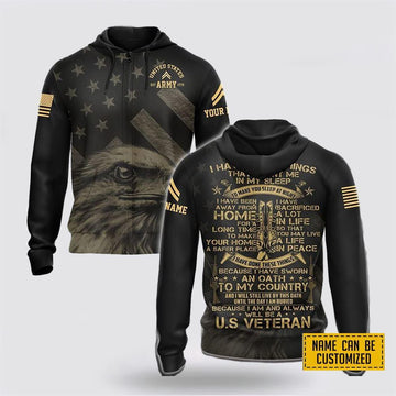 Us Army Hoodie, Custom Name Rank US Army All Over Print 3D Hoodie Eagle America Flag