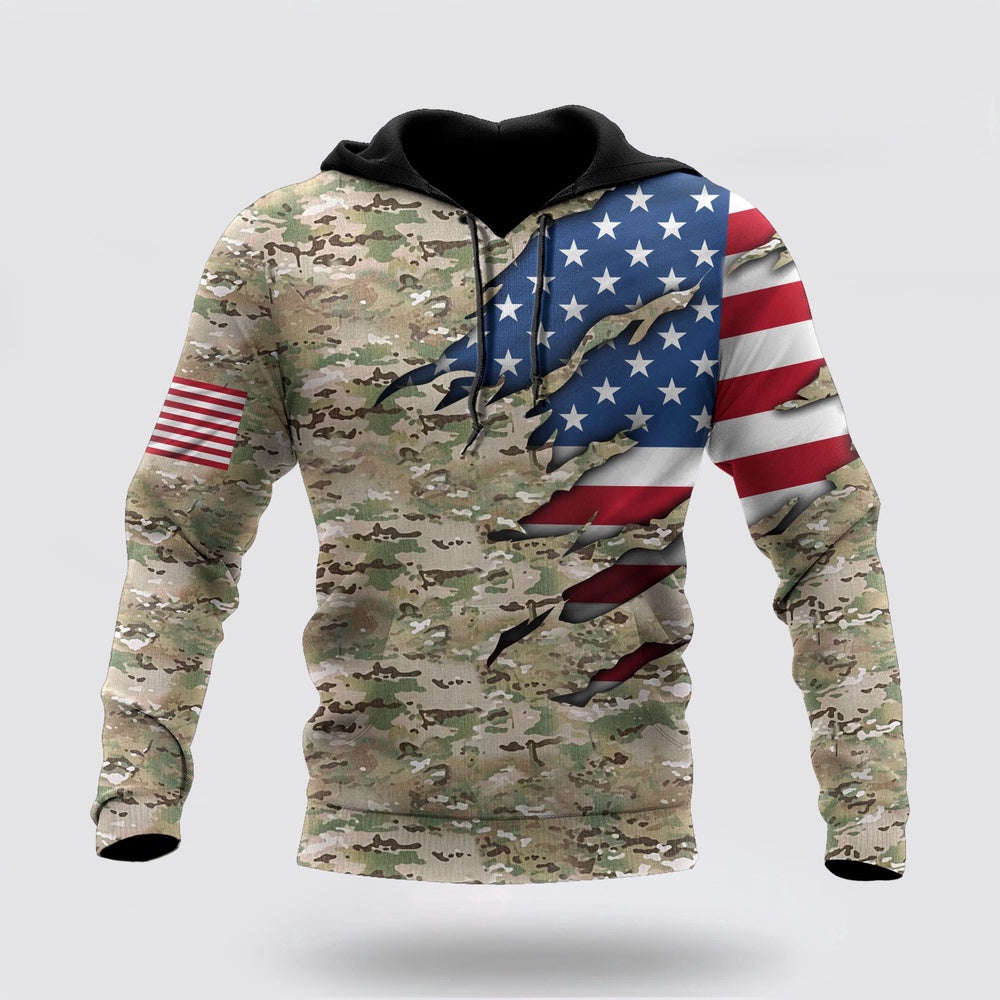 Us Army Hoodie, Flag US All Over Printed Unisex Hoodie