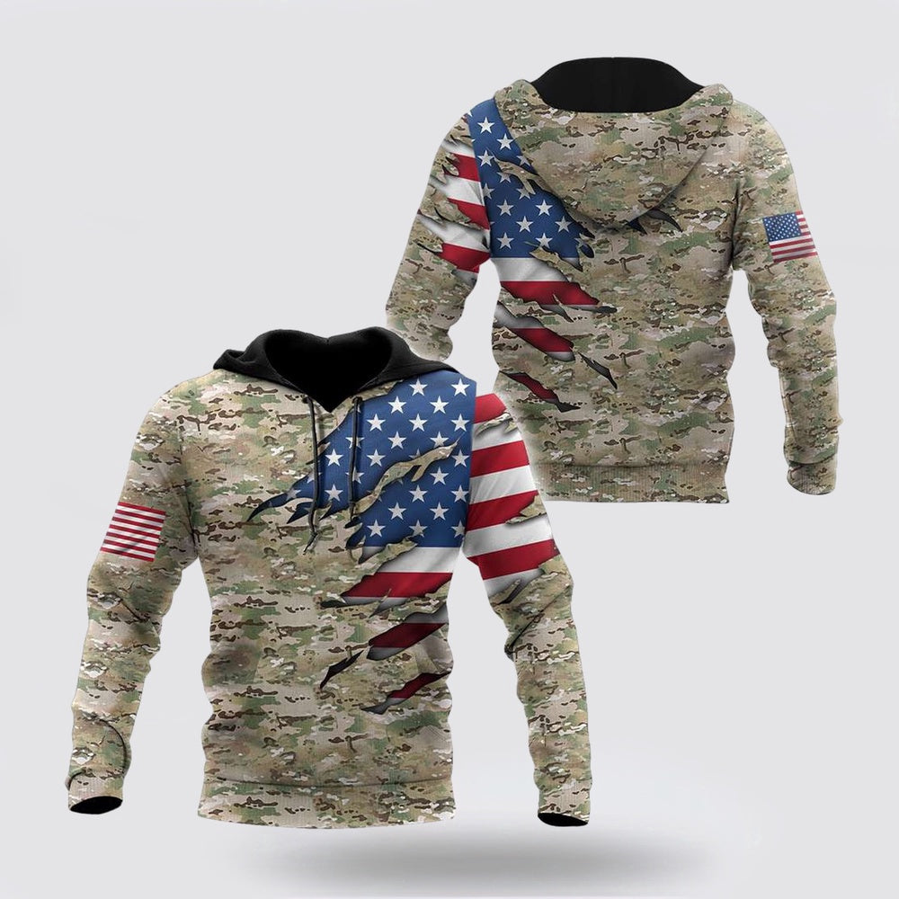 Us Army Hoodie, Flag US All Over Printed Unisex Hoodie