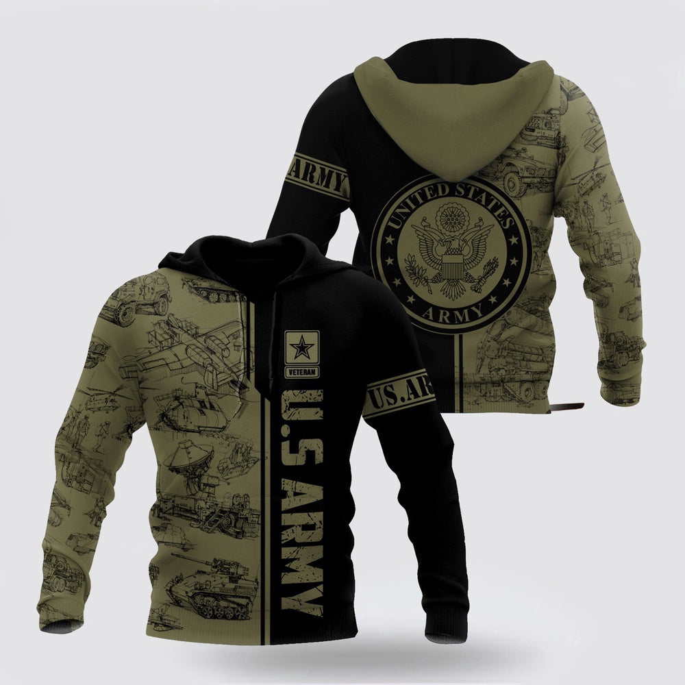 Us Army Hoodie, US Army All Over Printed Unisex Hoodie