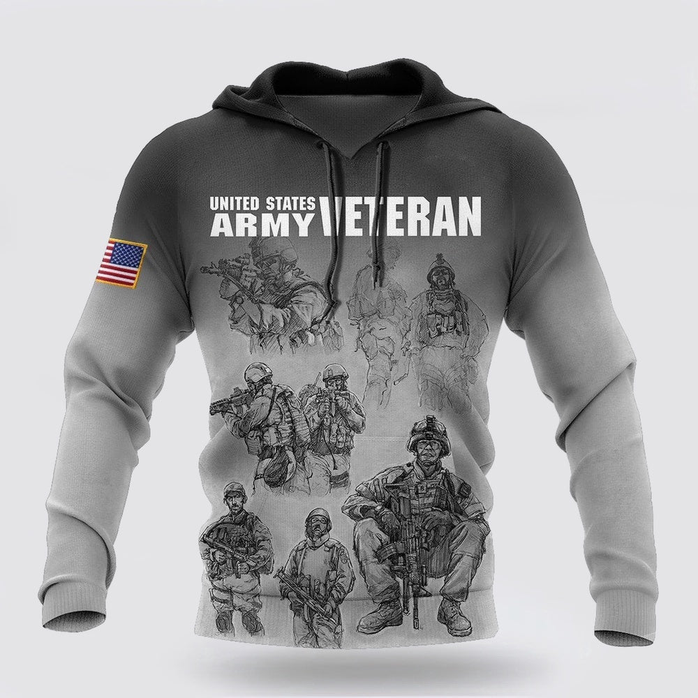 Us Army Hoodie, US Army Veteran All Over Printed Unisex Hoodie