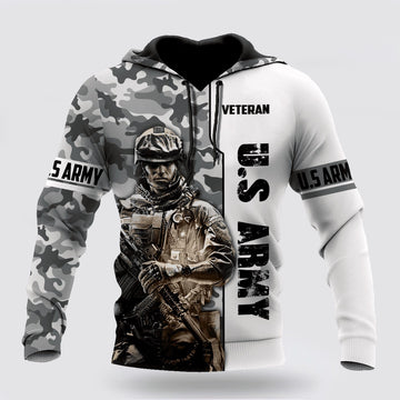 Us Army Hoodie, US Army Veteran Black And White Camo Printed Hoodie