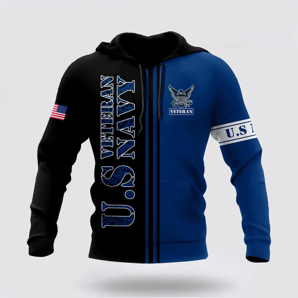 Us Army Hoodie, US Veteran Navy All Over Printed Unisex Hoodie