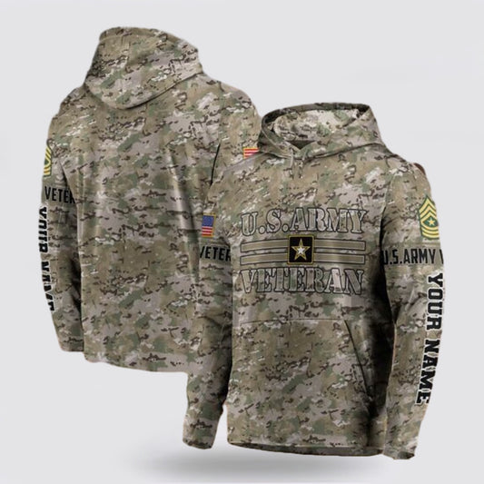 Us Army Hoodie, Us Army 3D Hoodie Custom Name And Rank All Over Printed