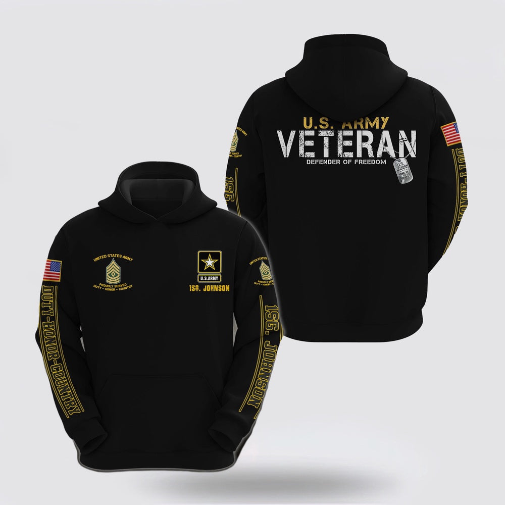 Us Army Hoodie, Us Army Defender Of Freedom Hoodie Custom Your Name And Rank
