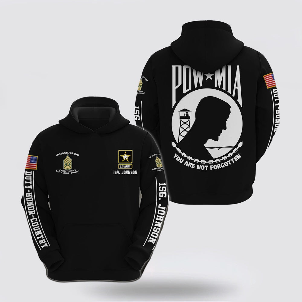 Us Army Hoodie, Us Army Hoodie Custom Your Name And Rank, You’re Not Forgotten