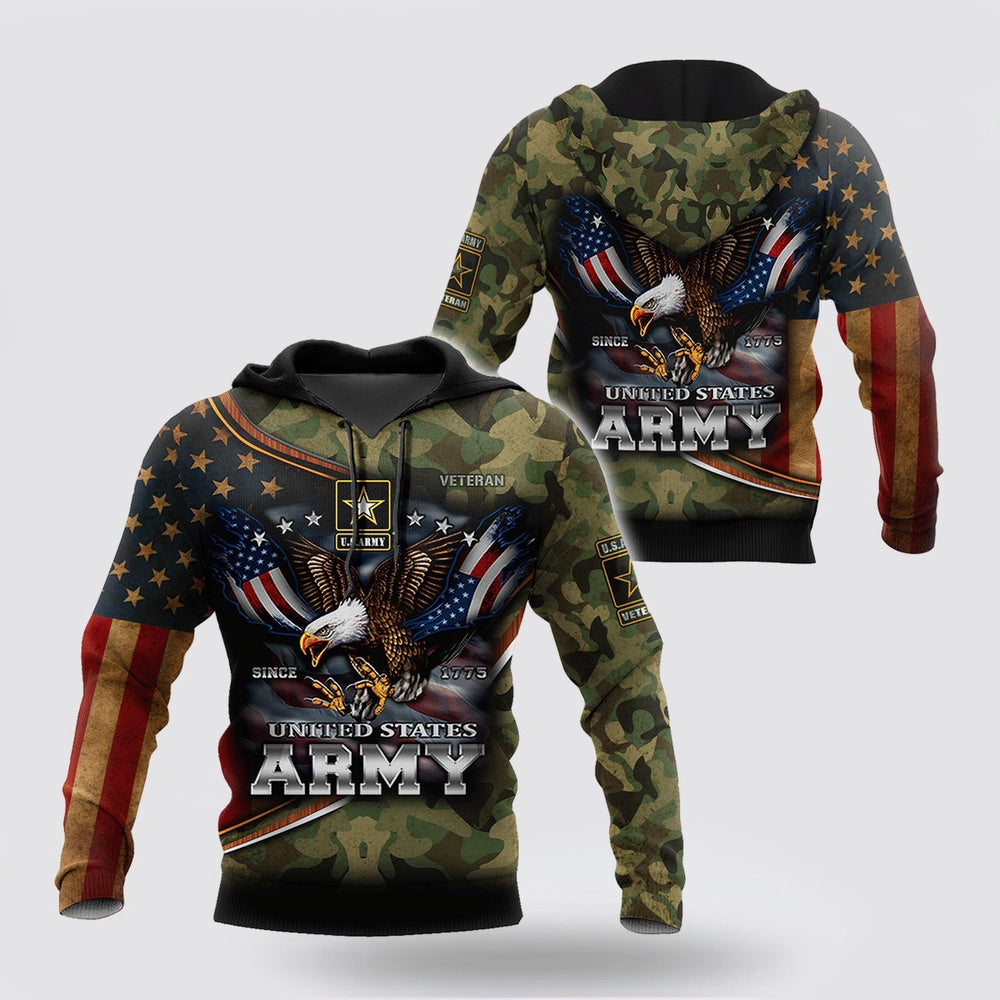 Us Army Hoodie, Us Army Hoodie Since 775 Eagle With American Flag Wings