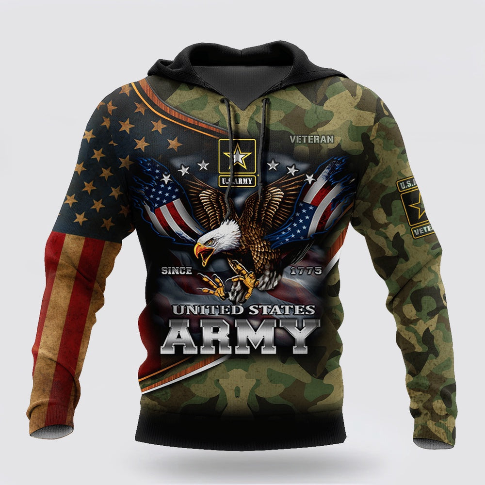 Us Army Hoodie, Us Army Hoodie Since 775 Eagle With American Flag Wings