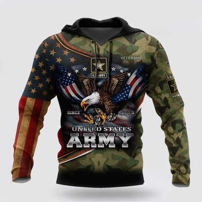 Us Army Hoodie, Us Army Hoodie Since 775 Eagle With American Flag Wings