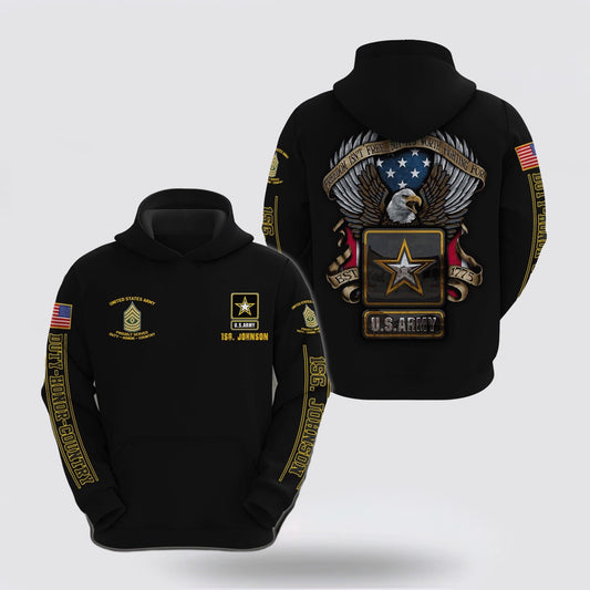 Us Army Hoodie, Us Army Military 3D Hoodie Custom Your Name And Rank