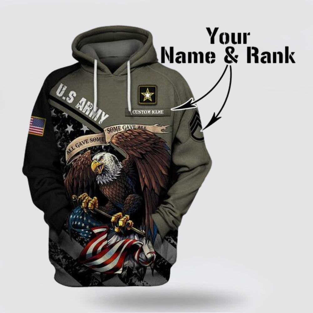 Us Army Hoodie, Us Army Veteran 3D Hoodie Custom Name And Rank All Over Printed