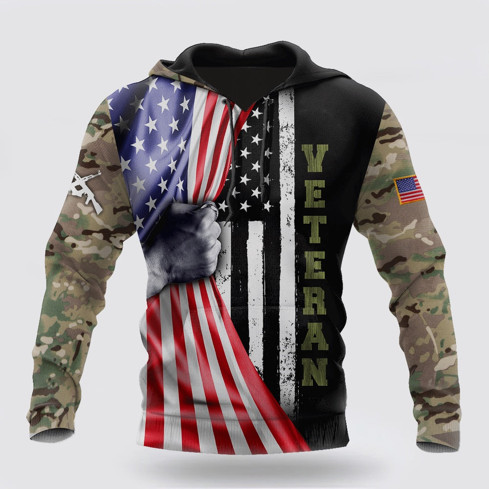 Us Army Hoodie, Us Veteran American Flag Camo 3D Hoodie For Men And Women Hoodie