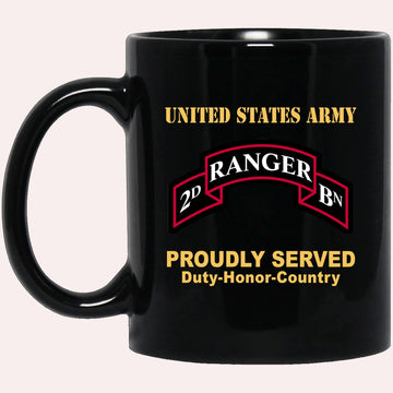 Us Army Mug, Veterans Mug, US Army 75TH RANGER REGIMENT 2ND BATTALION  Black Mug, Us Army Coffee Mug, Military Coffee Mugs