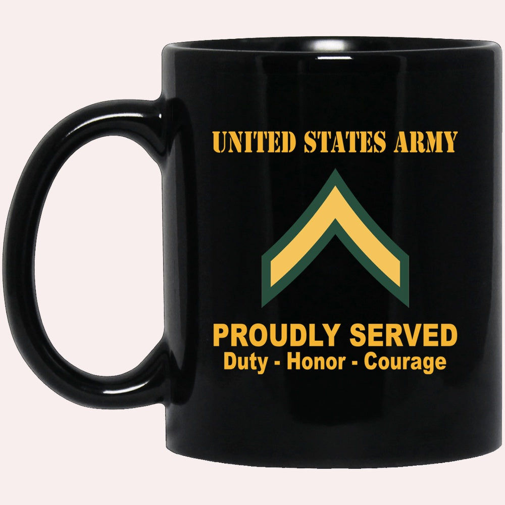Us Army Mug, Veterans Mug, US Army E2 PV2 E2 Private Second Class Ranks Proudly Served Black Mug Black Mug