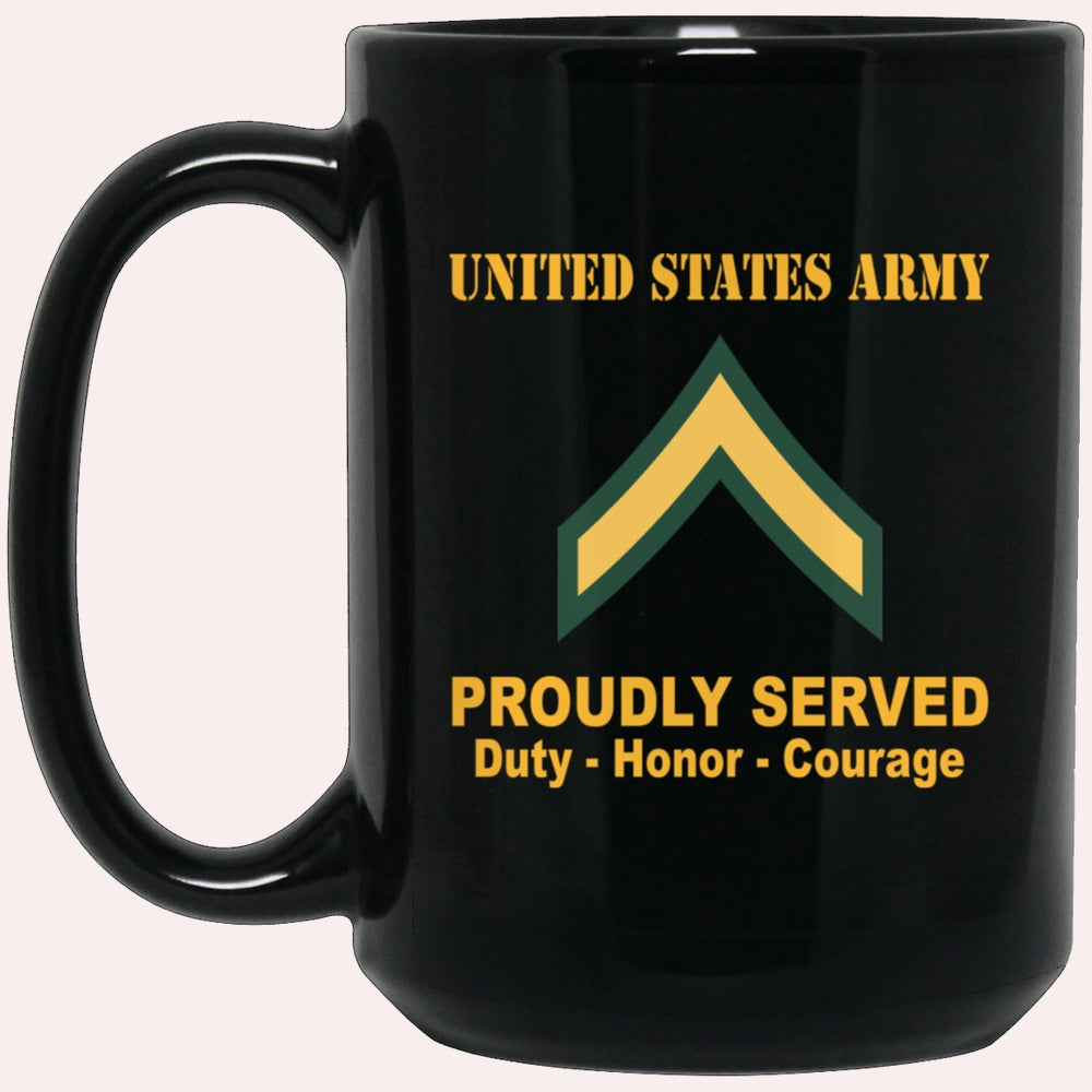 Us Army Mug, Veterans Mug, US Army E2 PV2 E2 Private Second Class Ranks Proudly Served Black Mug Black Mug