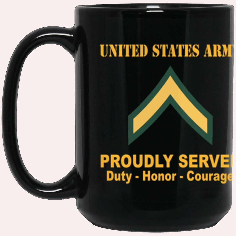 Us Army Mug, Veterans Mug, US Army E2 PV2 E2 Private Second Class Ranks Proudly Served Core Values Black Mug
