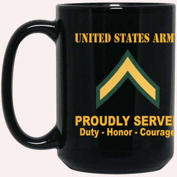 Us Army Mug, Veterans Mug, US Army E2 PV2 E2 Private Second Class Ranks Proudly Served Core Values Black Mug