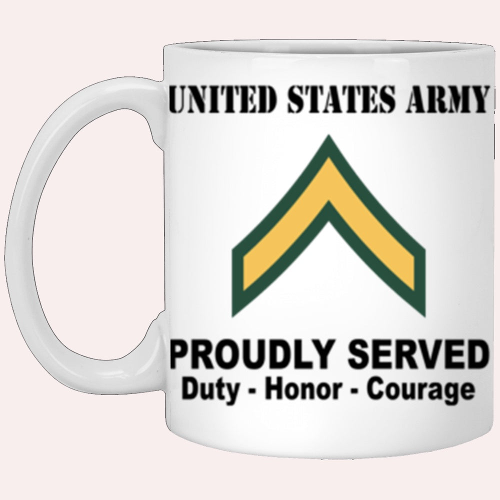 Us Army Mug, Veterans Mug, US Army E2 PV2 E2 Private Second Class Ranks Proudly Served Core Values White Mug