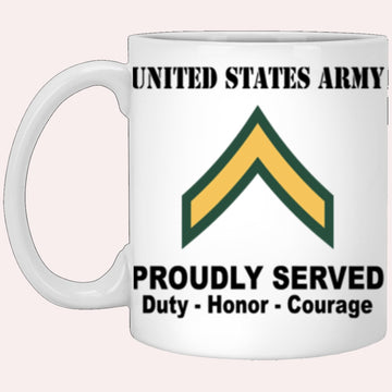 Us Army Mug, Veterans Mug, US Army E2 PV2 E2 Private Second Class Ranks Proudly Served Core Values White Mug
