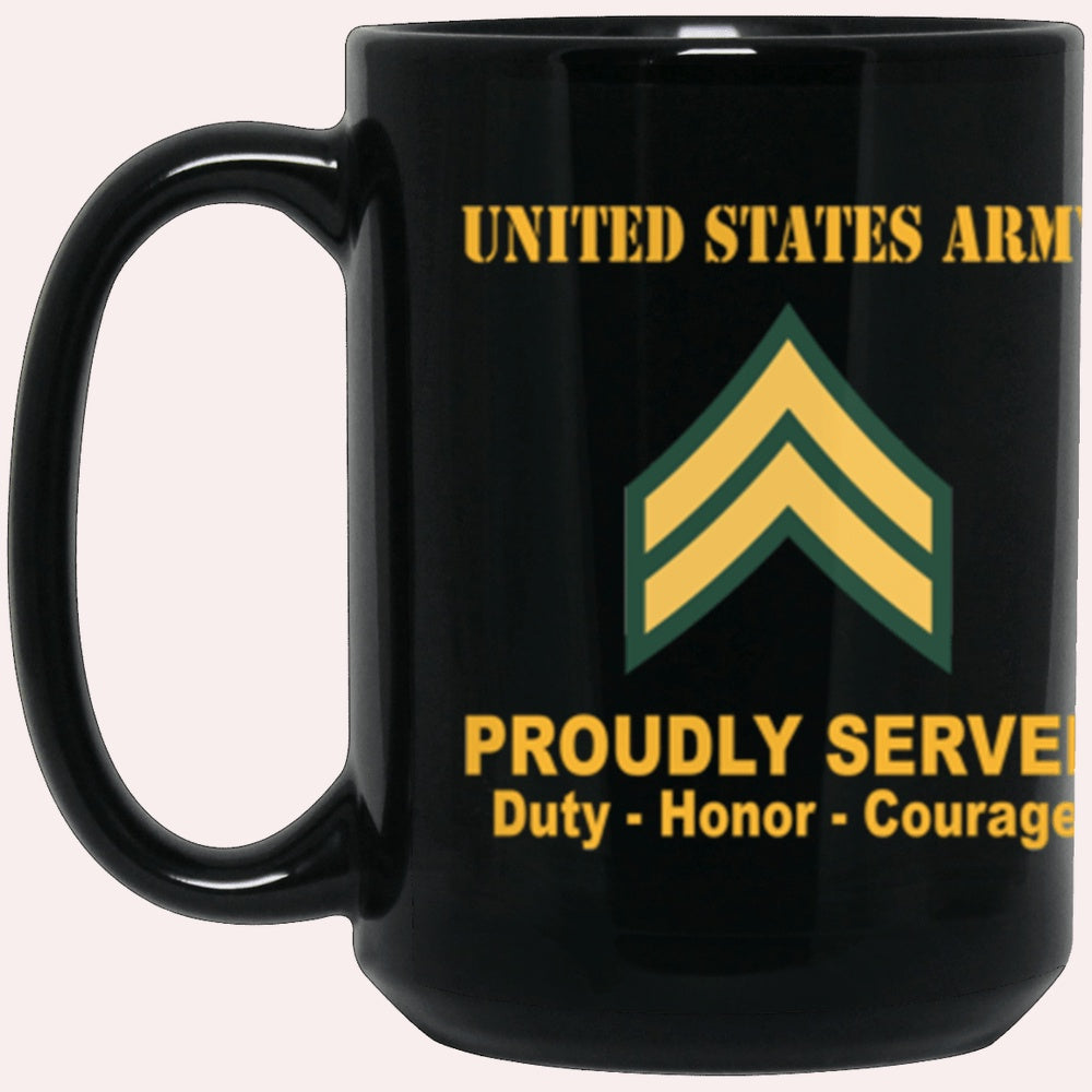 Us Army Mug, Veterans Mug, US Army E4 Corporal E4 CPL Noncommissioned Officer Ranks Proudly Served Core Values Black Mug