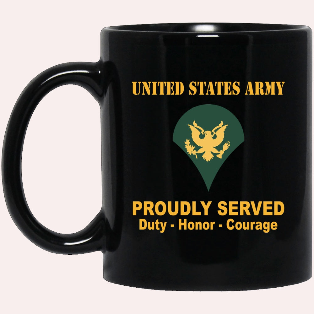 Us Army Mug, Veterans Mug, US Army E4 SPC E4 Specialist Ranks Proudly Served Black Mug Black Mug