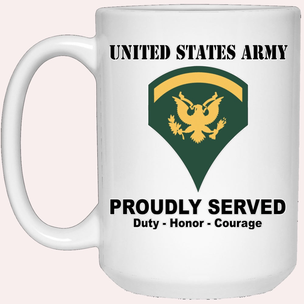 Us Army Mug, Veterans Mug, US Army E5 SPC E5 Specialist Ranks White Coffee Mug  Silver Stainless Travel Mug