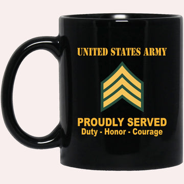 Us Army Mug, Veterans Mug, US Army E5 Sergeant E5 SGT Noncommissioned Officer Ranks Proudly Served Black Mug Black Mug