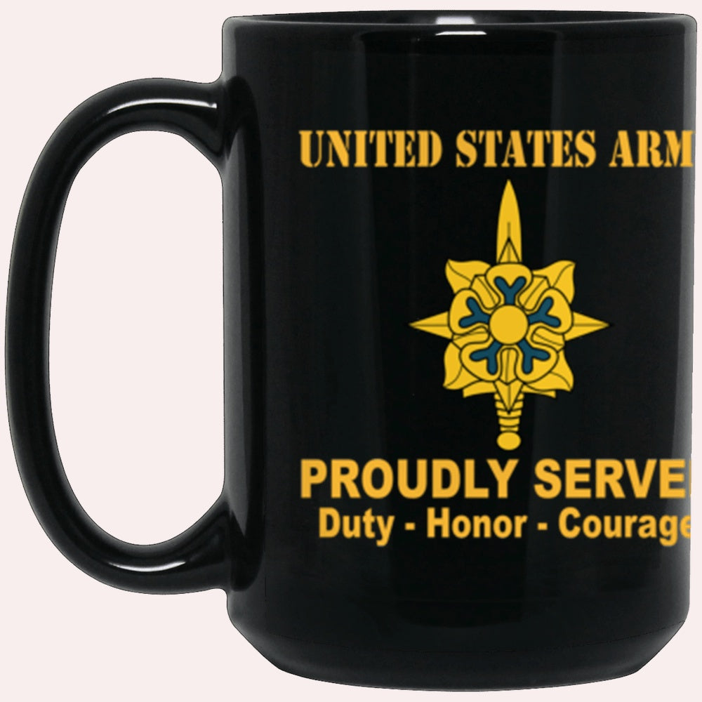 Us Army Mug, Veterans Mug, US Army Military Intelligence Branch Proudly Served Core Values Black Mug