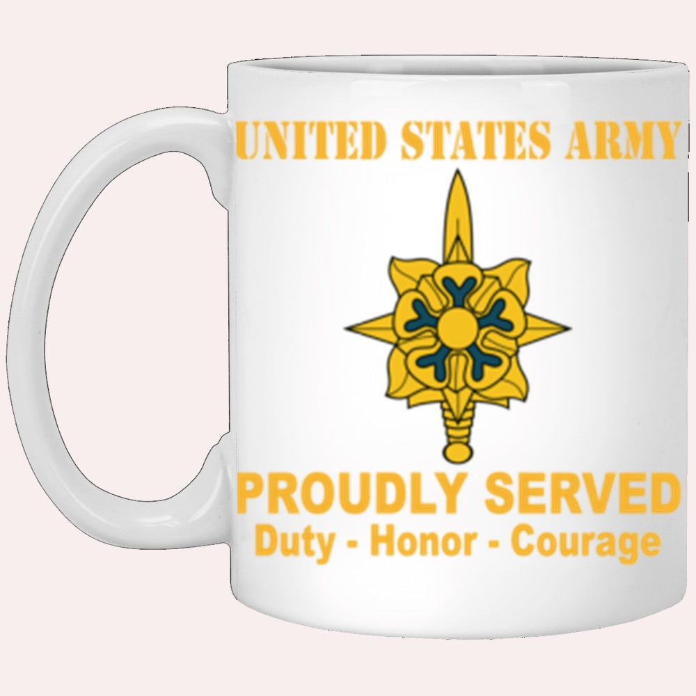Us Army Mug, Veterans Mug, US Army Military Intelligence Branch Proudly Served Core Values White Mug