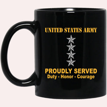 Us Army Mug, Veterans Mug, US Army O10 General O10 GEN General Officer Ranks Proudly Served Black Mug Black Mug