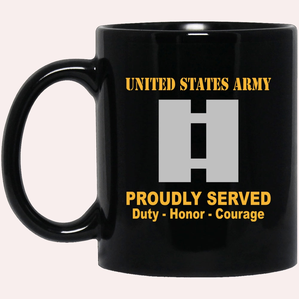Us Army Mug, Veterans Mug, US Army O3 Captain O3 CPT Commissioned Officer Ranks Proudly Served Black Mug Black Mug