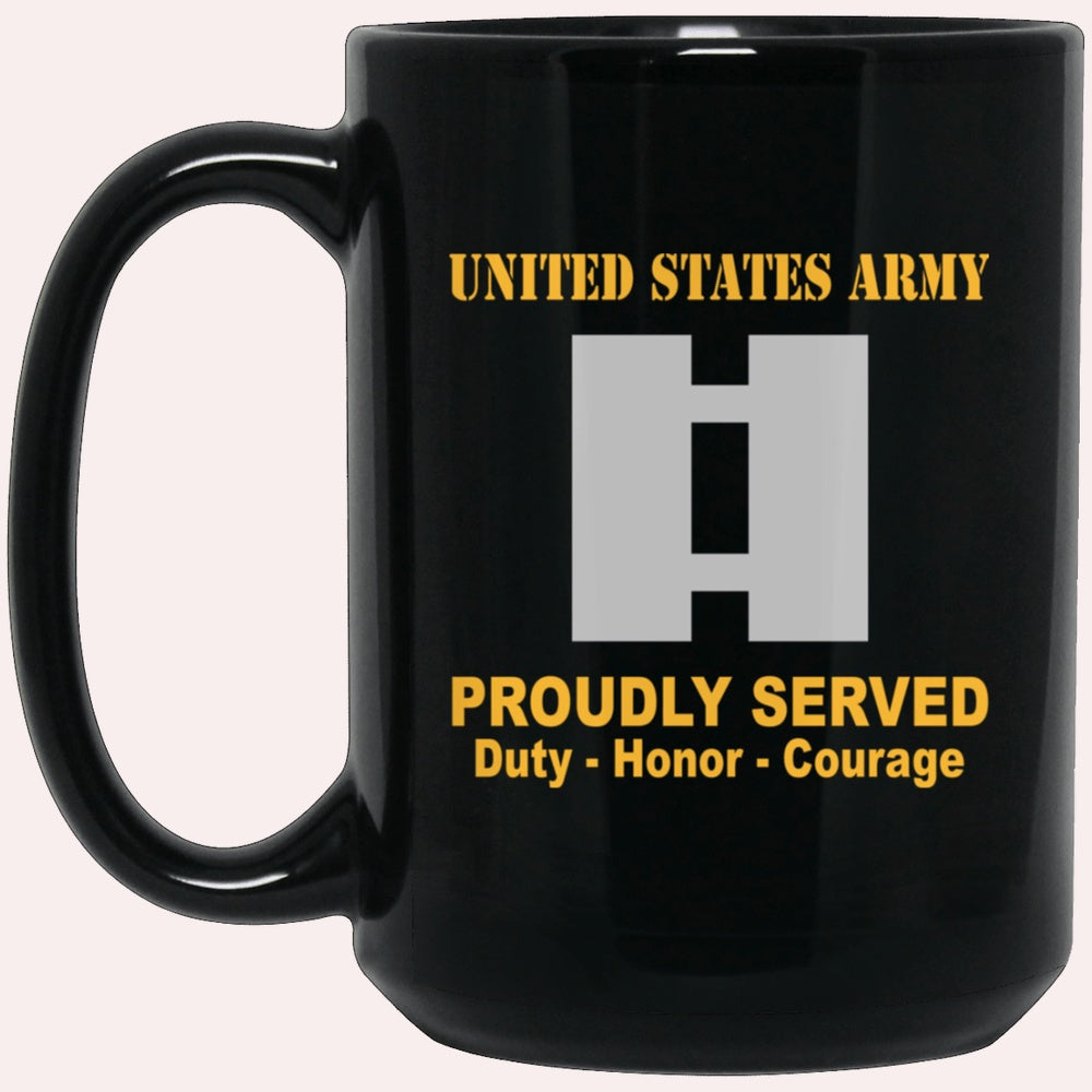 Us Army Mug, Veterans Mug, US Army O3 Captain O3 CPT Commissioned Officer Ranks Proudly Served Black Mug Black Mug