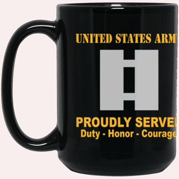Us Army Mug, Veterans Mug, US Army O3 Captain O3 CPT Commissioned Officer Ranks Proudly Served Core Values Black Mug