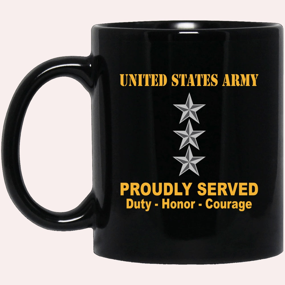Us Army Mug, Veterans Mug, US Army O9 Lieutenant General O9 LTG General Officer Ranks Proudly Served Black Mug Black Mug