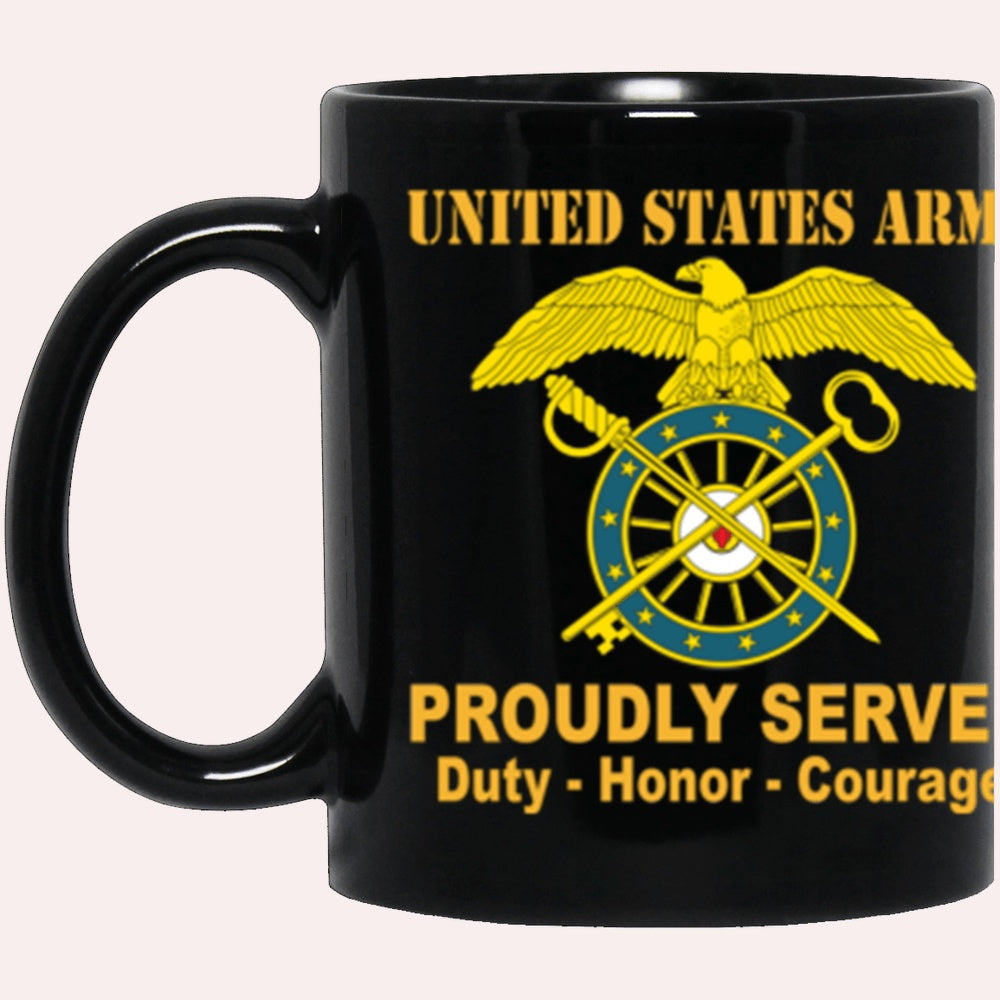 Us Army Mug, Veterans Mug, US Army Quartermaster Corps Proudly Served Core Values 11 oz. Black Mug
