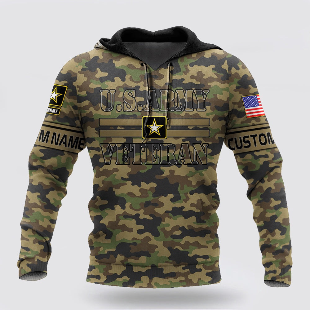 Us Army Hoodie, Us Army Veteran Personalized Name 3D All Over Printed Unisex Hoodie
