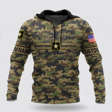 Us Army Hoodie, Us Army Veteran Personalized Name 3D All Over Printed Unisex Hoodie