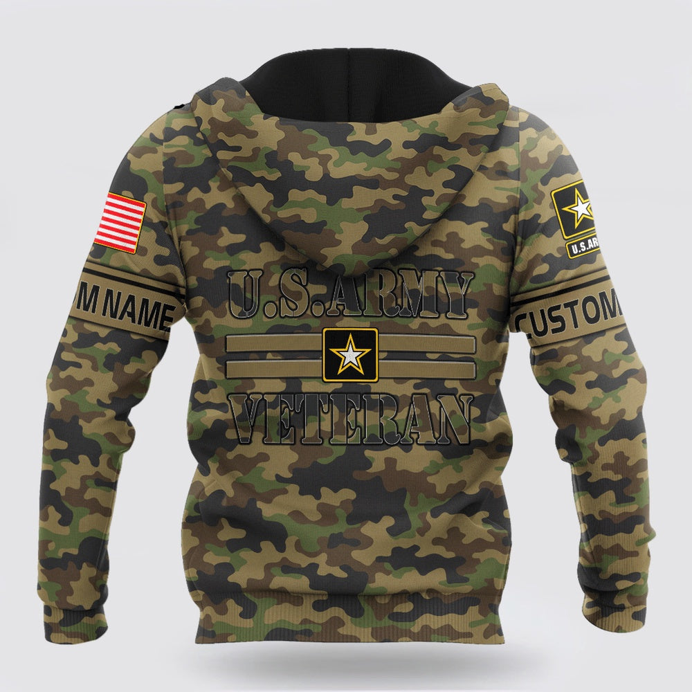 Us Army Hoodie, Us Army Veteran Personalized Name 3D All Over Printed Unisex Hoodie