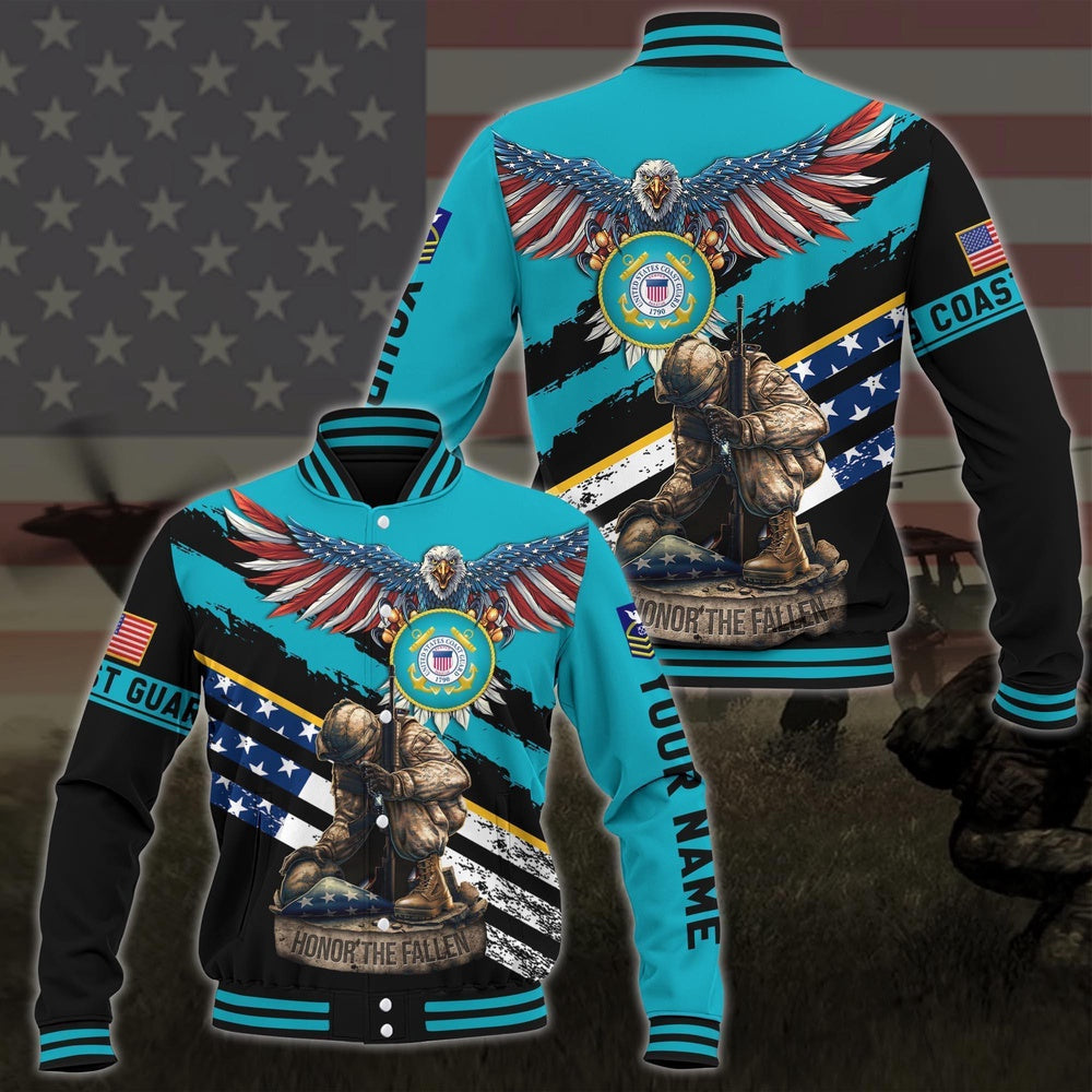 Us Coast Guard American Eagle Flag Military Ranks Veteran Ranks Custom Baseball Jacket