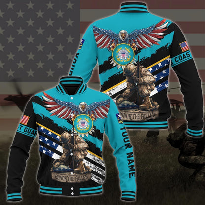 Us Coast Guard American Eagle Flag Military Ranks Veteran Ranks Custom Baseball Jacket