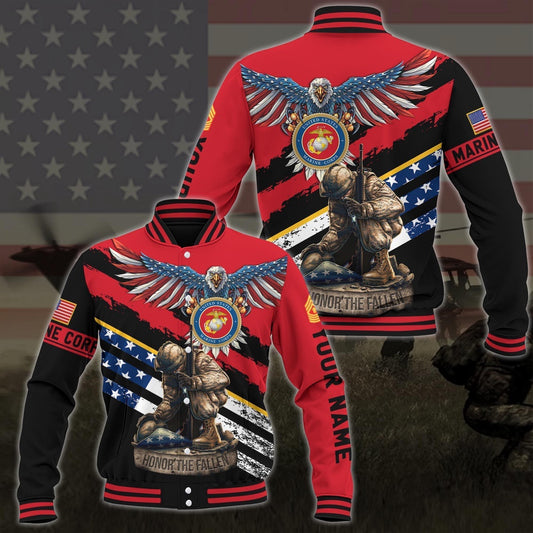 Us Marine Corps American Eagle Flag Military Ranks Veteran Ranks Custom Baseball Jacket