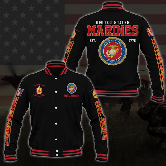 Us Marine Corps Military Baseball Jacket Custom Your Name And Rank , Military Jacket