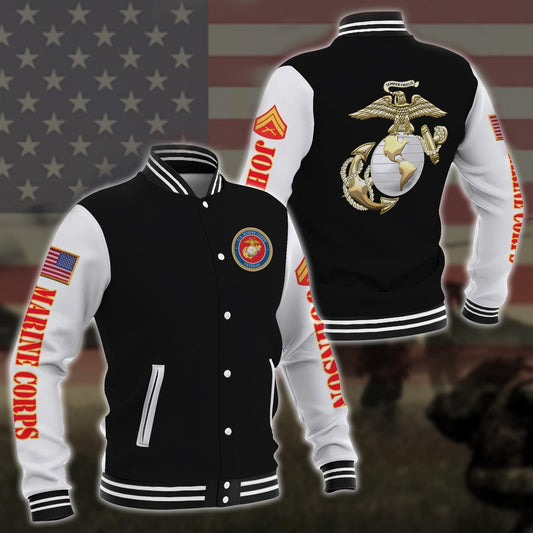 Us Marine Corps Veteran Gift For Military Veteran Design 3D Design Custom Baseball Jacket
