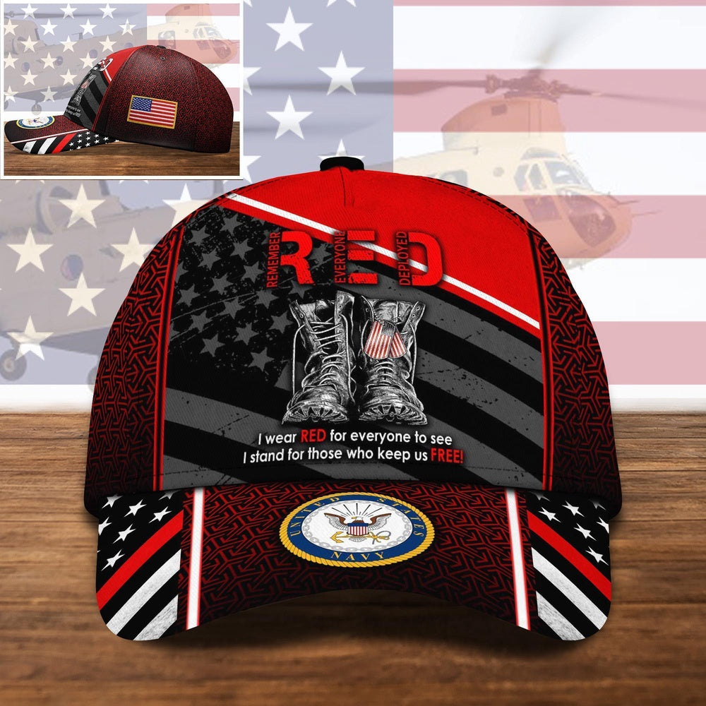 Us Navy Ball Caps, US Navy I Wear Red For Everyone, US Military Gifts, US Veteran Gifts Cap
